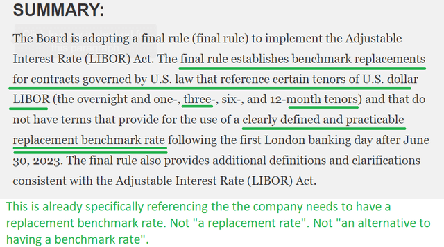 Summary of the Final Rule issued by the Federal Reserve Board for the LIBOR Act